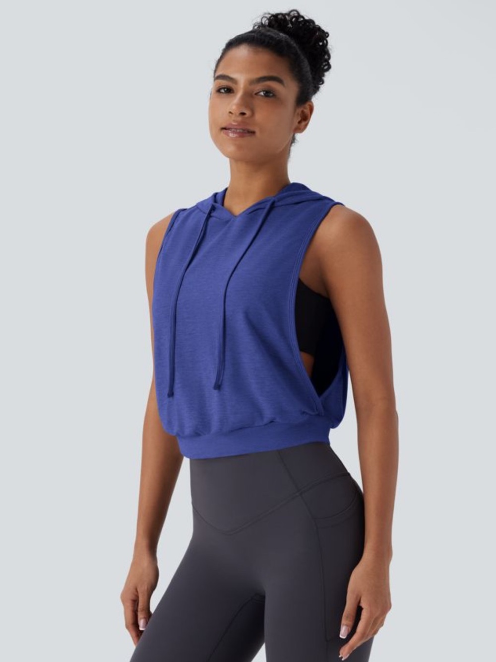 Halara Hooded Drawstring Sleeveless Cropped Running Tank Top